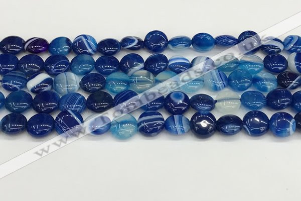 CAA4585 15.5 inches 10mm flat round banded agate beads wholesale