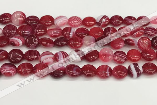 CAA4591 15.5 inches 12mm flat round banded agate beads wholesale