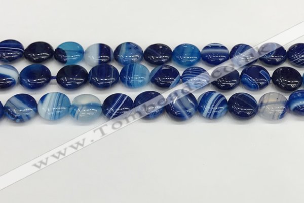 CAA4593 15.5 inches 12mm flat round banded agate beads wholesale