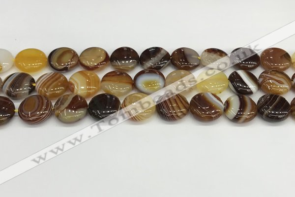 CAA4596 15.5 inches 14mm flat round banded agate beads wholesale