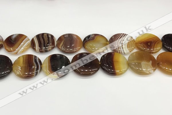 CAA4628 15.5 inches 25mm flat round banded agate beads wholesale