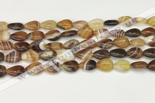 CAA4686 15.5 inches 10*14mm flat teardrop banded agate beads wholesale