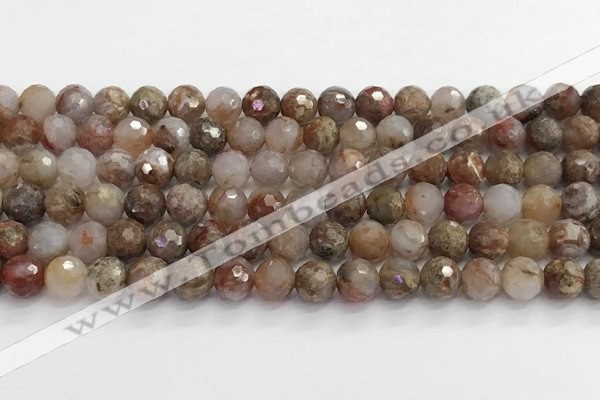 CAA5011 15.5 inches 8mm faceted round flower agate beads