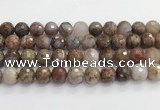 CAA5013 15.5 inches 12mm faceted round flower agate beads