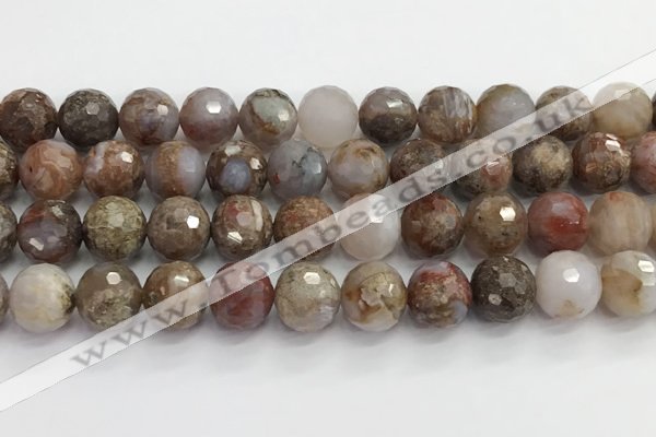 CAA5013 15.5 inches 12mm faceted round flower agate beads