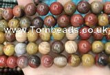 CAA5137 15.5 inches 14mm round red moss agate beads wholesale