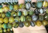 CAA5168 15.5 inches 14mm faceted round banded agate beads