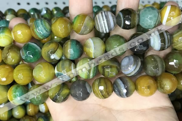 CAA5168 15.5 inches 14mm faceted round banded agate beads