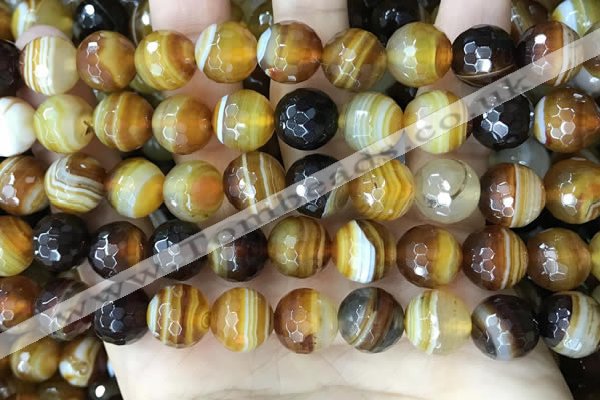 CAA5173 15.5 inches 10mm faceted round banded agate beads