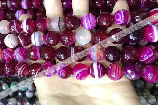 CAA5188 15.5 inches 12mm faceted round banded agate beads