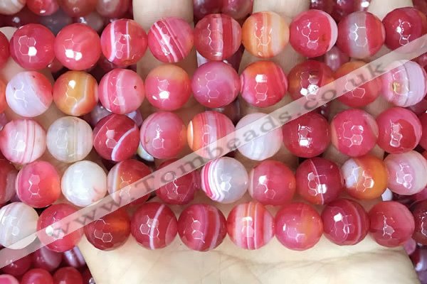 CAA5203 15.5 inches 14mm faceted round banded agate beads