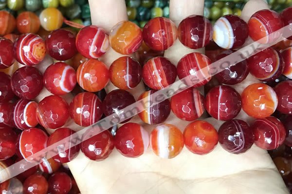 CAA5210 15.5 inches 14mm faceted round banded agate beads