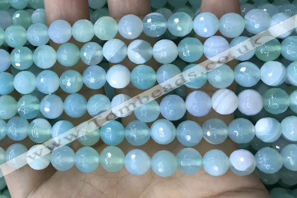 CAA5221 15.5 inches 8mm faceted round banded agate beads