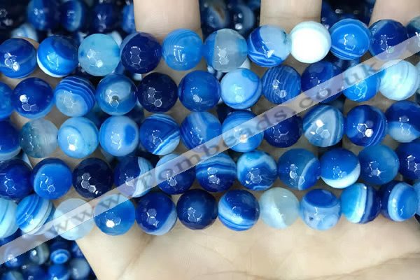 CAA5229 15.5 inches 10mm faceted round banded agate beads