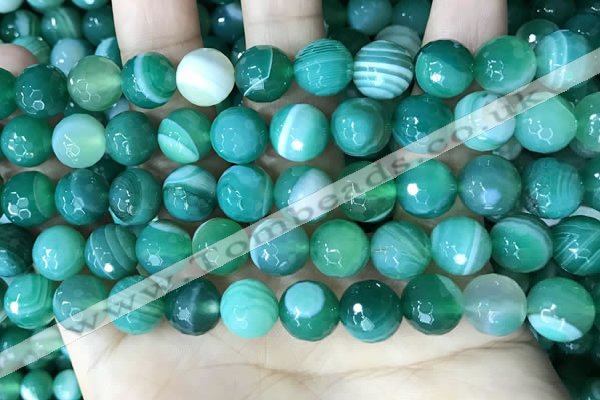 CAA5236 15.5 inches 10mm faceted round banded agate beads