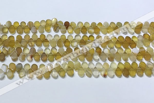 CAA5310 Top drilled 6*8mm flat teardrop line agate beads