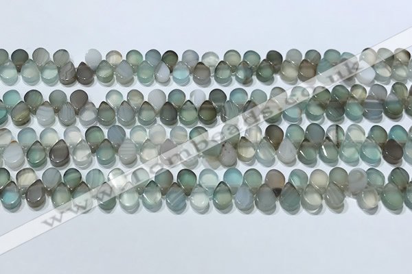 CAA5316 Top drilled 6*8mm flat teardrop line agate beads