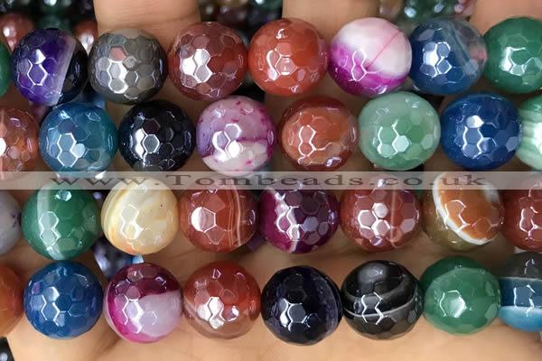 CAA5493 15 inches 12mm faceted round AB-color banded agate beads
