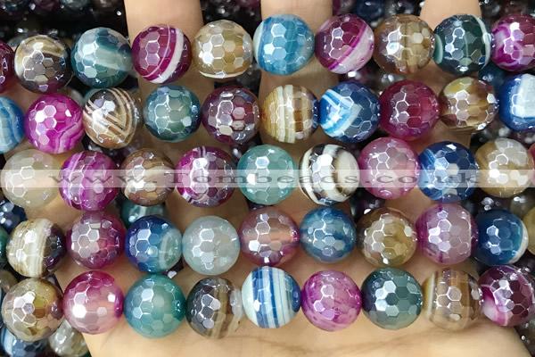 CAA5560 15 inches 10mm faceted round AB-color banded agate beads