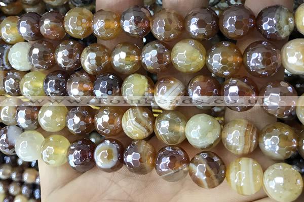 CAA5568 15 inches 10mm faceted round AB-color banded agate beads