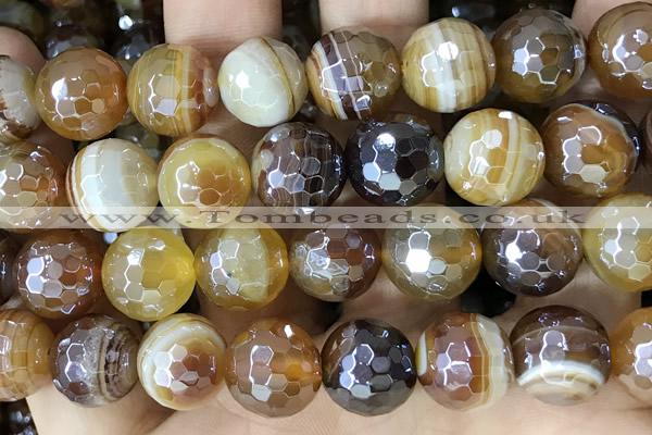 CAA5573 15 inches 12mm faceted round AB-color banded agate beads