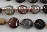 CAA560 15.5 inches 12mm faceted flat round dragon veins agate beads