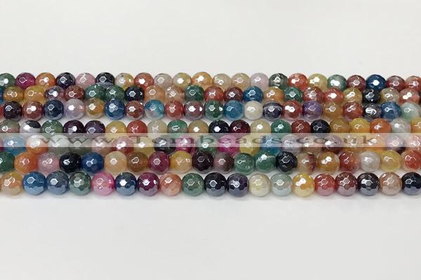 CAA5610 15 inches 6mm faceted round AB-color banded agate beads