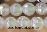 CAA5620 15 inches 6mm faceted round AB-color white agate beads