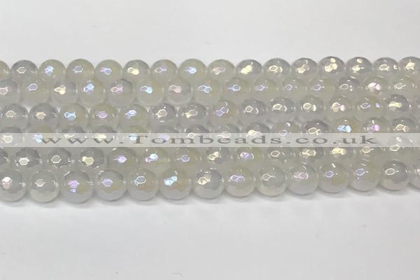 CAA5631 15 inches 8mm faceted round AB-color white agate beads