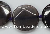 CAA564 15.5 inches 30mm faceted flat round dragon veins agate beads