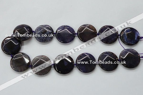 CAA564 15.5 inches 30mm faceted flat round dragon veins agate beads