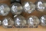 CAA5640 15 inches 6mm faceted round AB-color grey agate beads