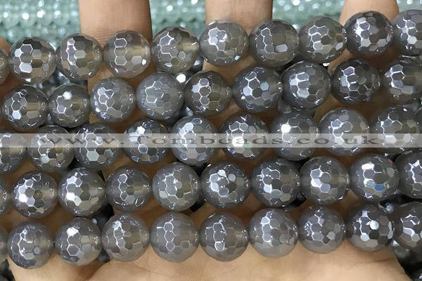 CAA5642 15 inches 10mm faceted round AB-color grey agate beads