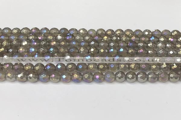 CAA5645 15 inches 6mm faceted round AB-color grey agate beads