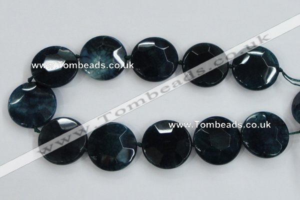 CAA565 15.5 inches 35mm faceted flat round dragon veins agate beads