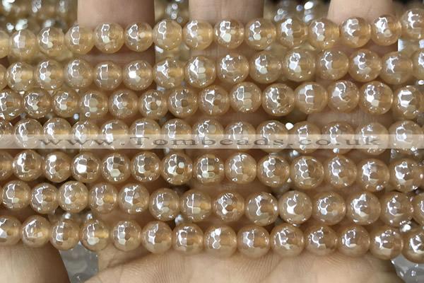 CAA5655 15 inches 6mm faceted round AB-color yellow agate beads