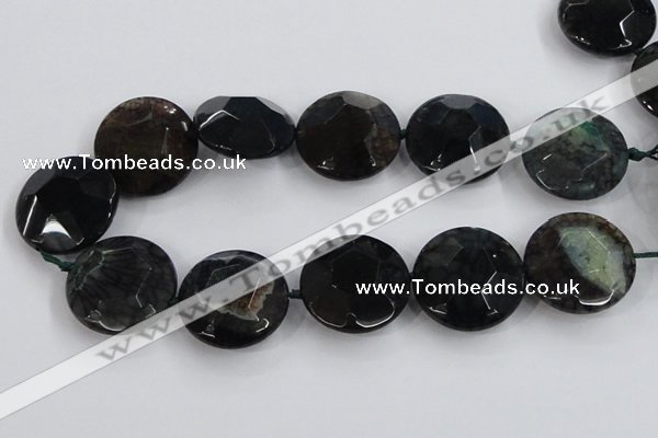 CAA566 15.5 inches 35mm faceted flat round dragon veins agate beads