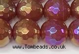 CAA5666 15 inches 8mm faceted round AB-color red agate beads