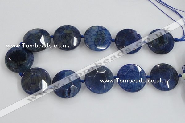 CAA567 15.5 inches 35mm faceted flat round dragon veins agate beads