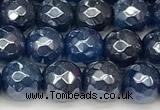 CAA5675 15 inches 6mm faceted round AB-color blue agate beads