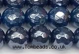 CAA5676 15 inches 8mm faceted round AB-color blue agate beads