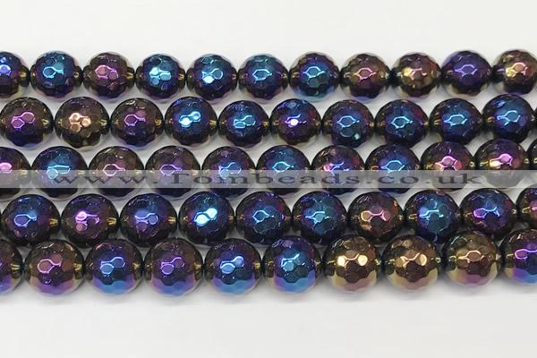 CAA5682 15 inches 10mm faceted round AB-color black agate beads