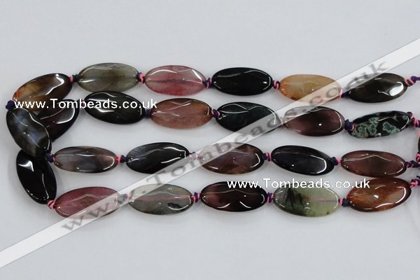 CAA578 15.5 inches 15*30mm faceted oval dragon veins agate beads