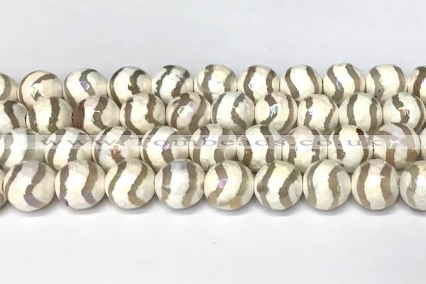 CAA5931 8mm, 10mm & 12mm faceted round AB-color tibetan agate beads