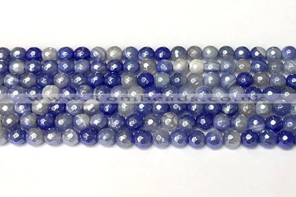 CAA5940 15 inches 6mm faceted round AB-color banded agate beads