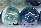 CAA5951 15 inches 12mm faceted round AB-color line agate beads