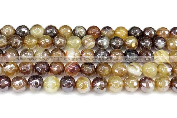 CAA5963 15 inches 10mm faceted round AB-color line agate beads