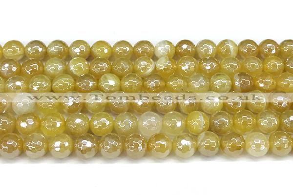 CAA5988 15 inches 8mm faceted round AB-color line agate beads