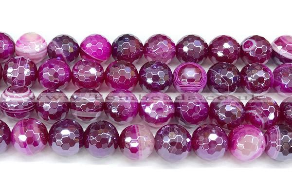 CAA5998 15 inches 12mm faceted round AB-color line agate beads