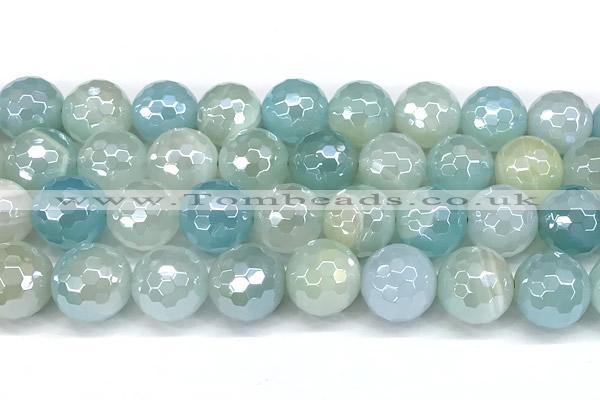 CAA6003 15 inches 12mm faceted round AB-color line agate beads